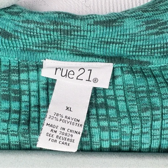 Rue21 Teal Ribbed Knit Collared V-Neck  Long Sleeve Sweater XL Grunge Punk 90s - Picture 6 of 6